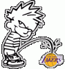 Calvin peein on Lakers.gif